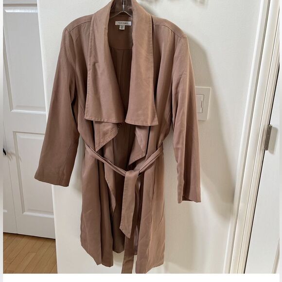 Pure Navy Waterfall Open Front Belted Trench Coat in Portobello Tan M NWOT - Picture 8 of 14